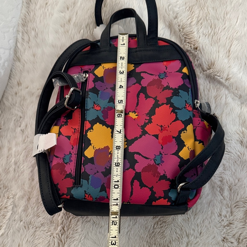 Floral ladies mini Backpack purse - Pink & Yellow & turquoise pattern - Picture 3 of 12